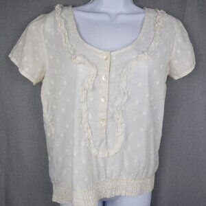 Whitewash Brand Blouse White Womens XS Short Sleeve Peasant Top Elastic Waist